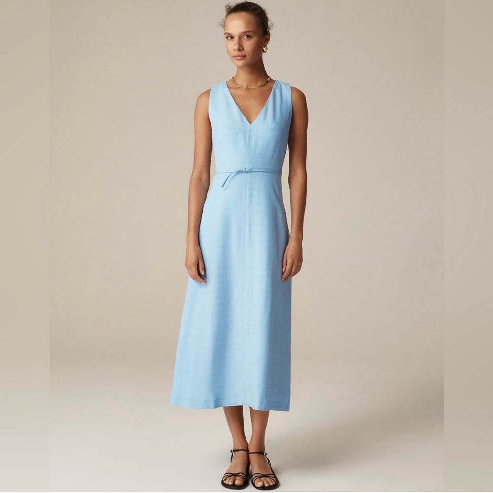 NWT J. Crew Mathilde V-neck Dress Luster Canvas Calm Blue